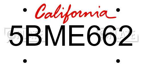 5BME662 California License Plate