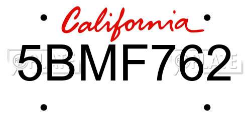 5BMF762 California License Plate