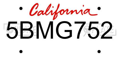 5BMG752 California License Plate