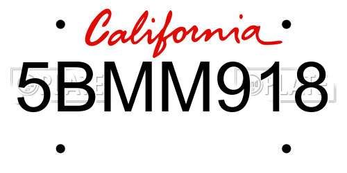 5BMM918 California License Plate