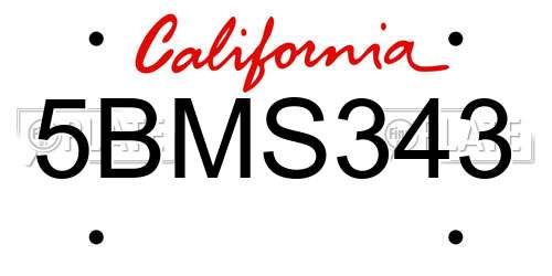 5BMS343 California License Plate