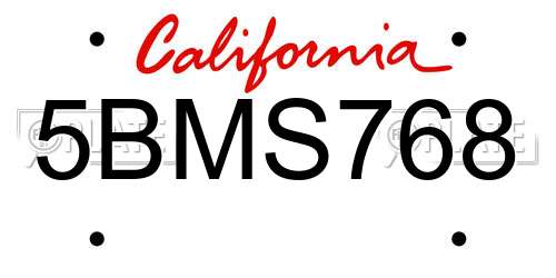 5BMS768 California License Plate
