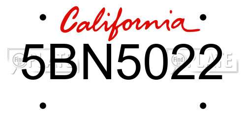 5BN5022 California License Plate