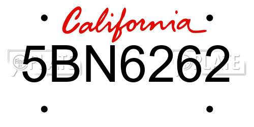 5BN6262 California License Plate