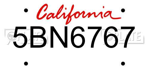 5BN6767 California License Plate