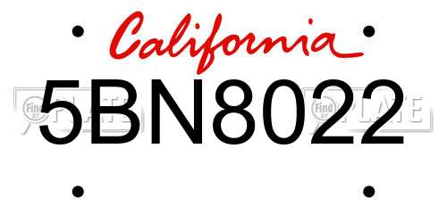 5BN8022 California License Plate