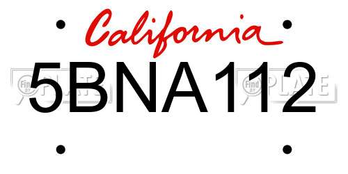 5BNA112 California License Plate