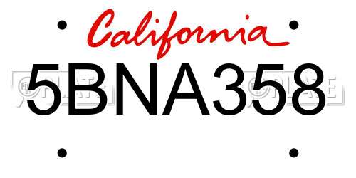 5BNA358 California License Plate