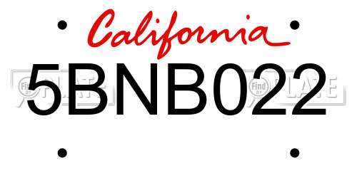 5BNB022 California License Plate