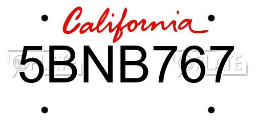 5BNB767 California License Plate
