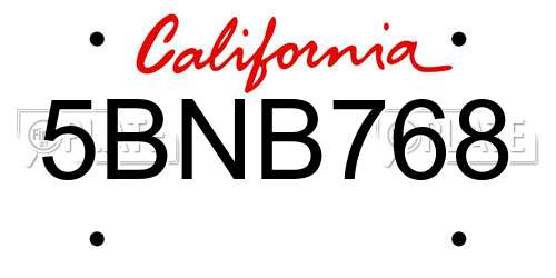 5BNB768 California License Plate