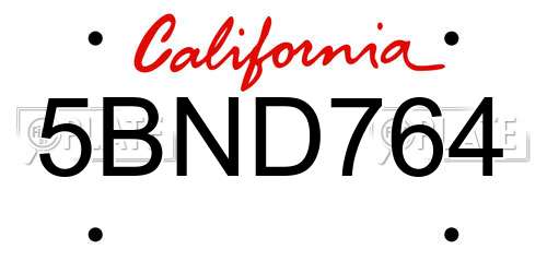 5BND764 California License Plate