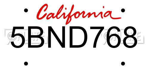 5BND768 California License Plate
