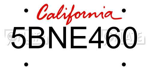 5BNE460 California License Plate