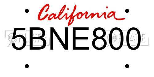 5BNE800 California License Plate
