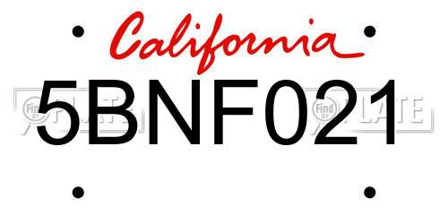 5BNF021 California License Plate