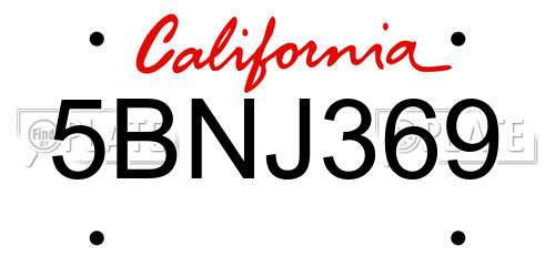 5BNJ369 California License Plate