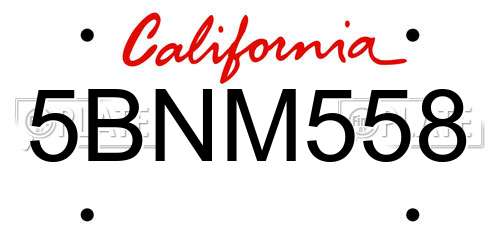 5BNM558 California License Plate
