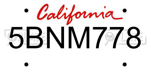 5BNM778 California License Plate