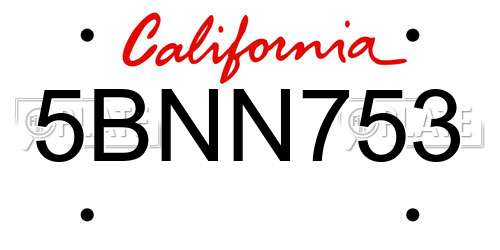 5BNN753 California License Plate