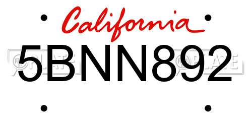 5BNN892 California License Plate
