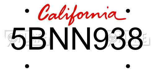 5BNN938 California License Plate