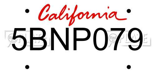 5BNP079 California License Plate