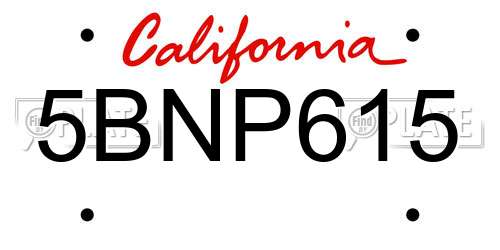 5BNP615 California License Plate