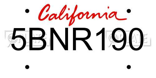 5BNR190 California License Plate