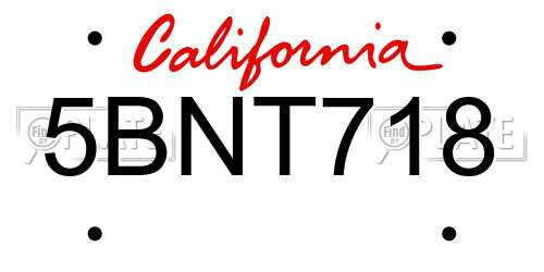 5BNT718 California License Plate