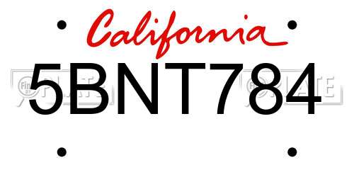 5BNT784 California License Plate