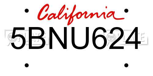 5BNU624 California License Plate