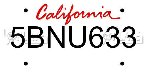 5BNU633 California License Plate