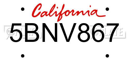 5BNV867 California License Plate