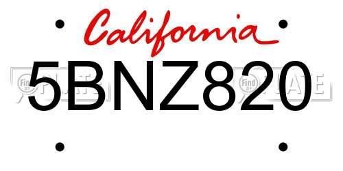 5BNZ820 California License Plate