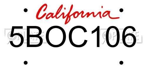 5BOC106 California License Plate