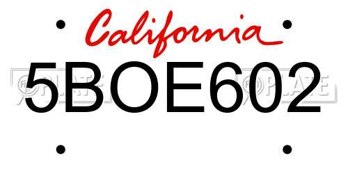 5BOE602 California License Plate