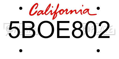 5BOE802 California License Plate