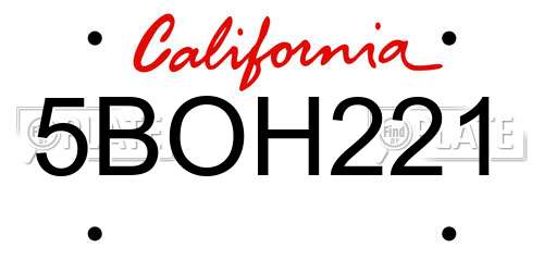 5BOH221 California License Plate