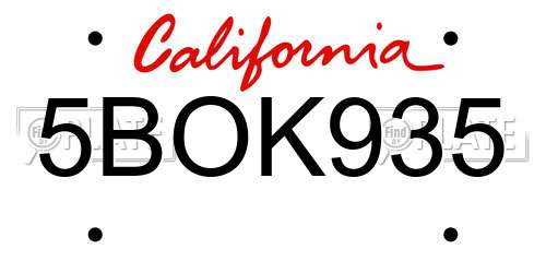 5BOK935 California License Plate