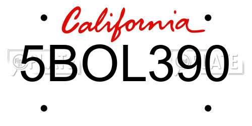 5BOL390 California License Plate