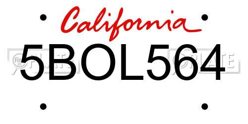 5BOL564 California License Plate