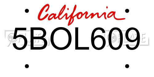 5BOL609 California License Plate