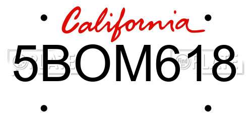 5BOM618 California License Plate