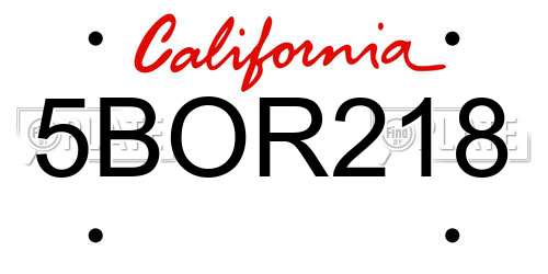 5BOR218 California License Plate