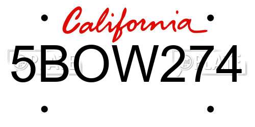 5BOW274 California License Plate