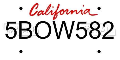 5BOW582 California License Plate