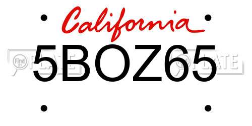 5BOZ65 California License Plate