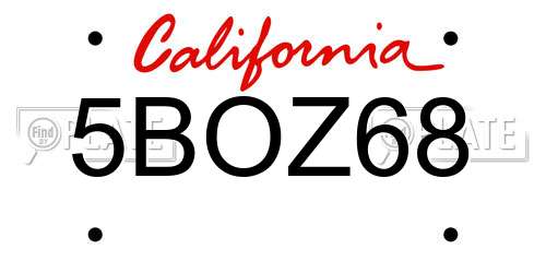 5BOZ68 California License Plate