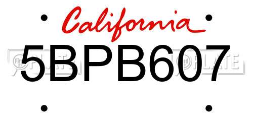 5BPB607 California License Plate